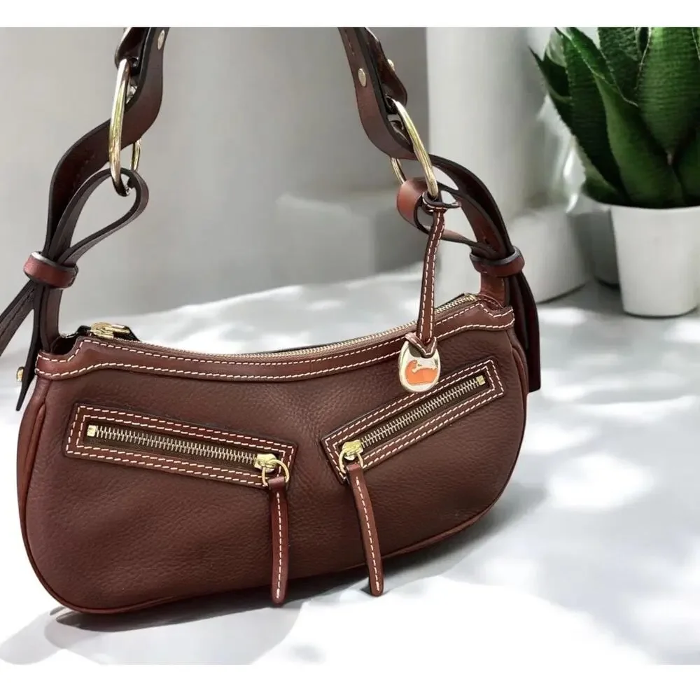 Vintage DOONEY & BOURQUE Brown Pebbled Leather Circle Hobo Bag FAST SHIP 1795
